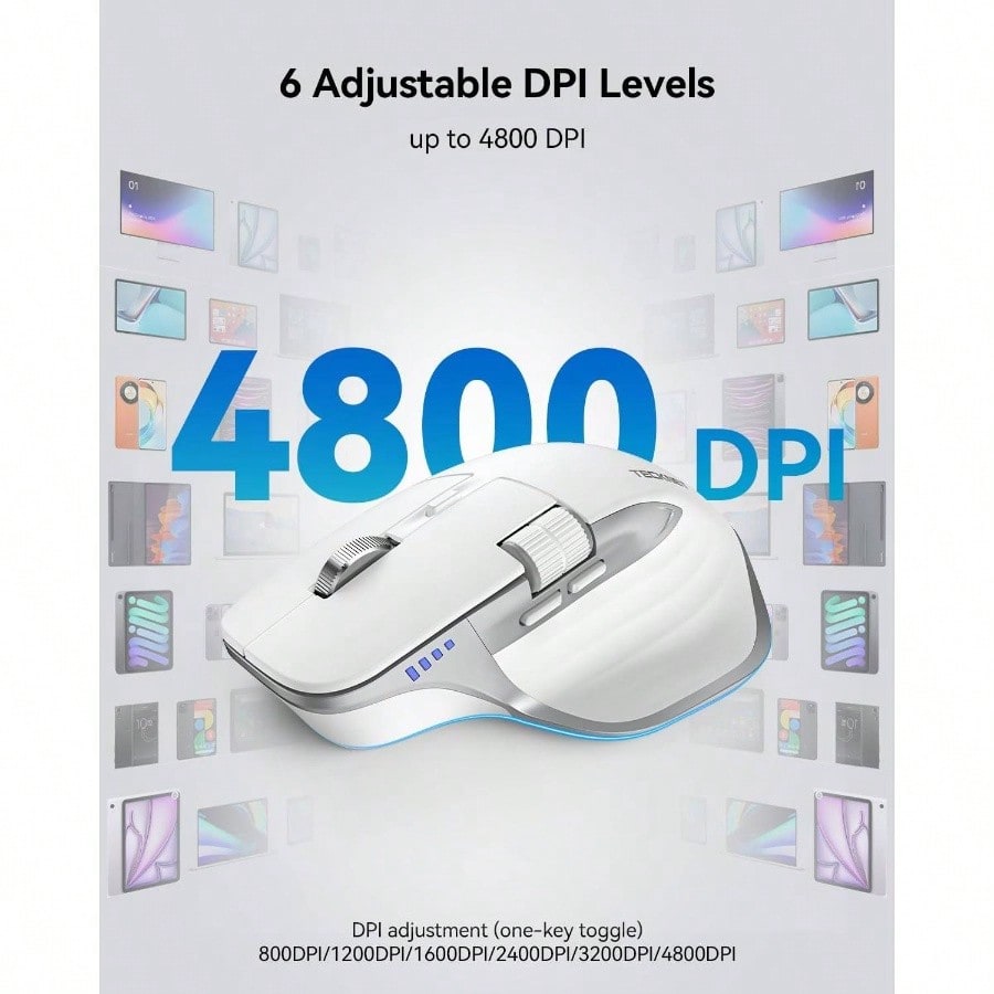 Wireless Mouse, Mouse BT5.05.0 2.4G Rechargeable 4800 DPI Optical Mouse With 6 Adjustable, Quiet Clicks, A Receiver, Buttons, Wide Compatibility - Black