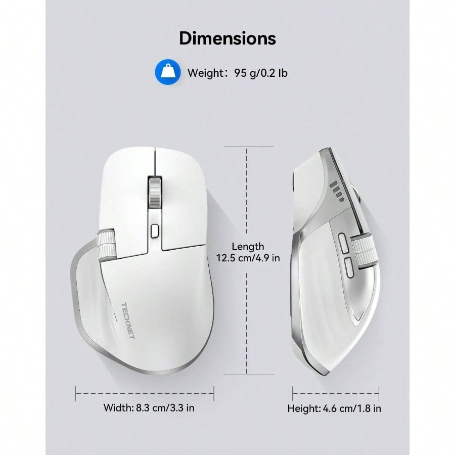 Wireless Mouse, Mouse BT5.05.0 2.4G Rechargeable 4800 DPI Optical Mouse With 6 Adjustable, Quiet Clicks, A Receiver, Buttons, Wide Compatibility - Black