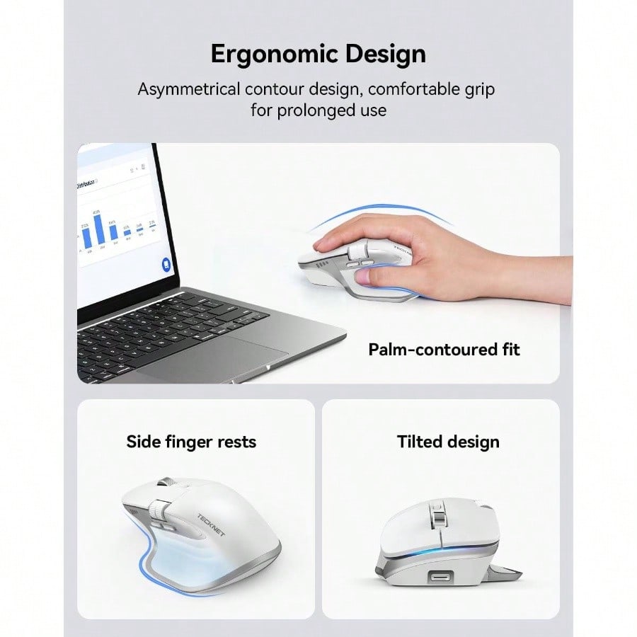 Wireless Mouse, Mouse BT5.05.0 2.4G Rechargeable 4800 DPI Optical Mouse With 6 Adjustable, Quiet Clicks, A Receiver, Buttons, Wide Compatibility - Black