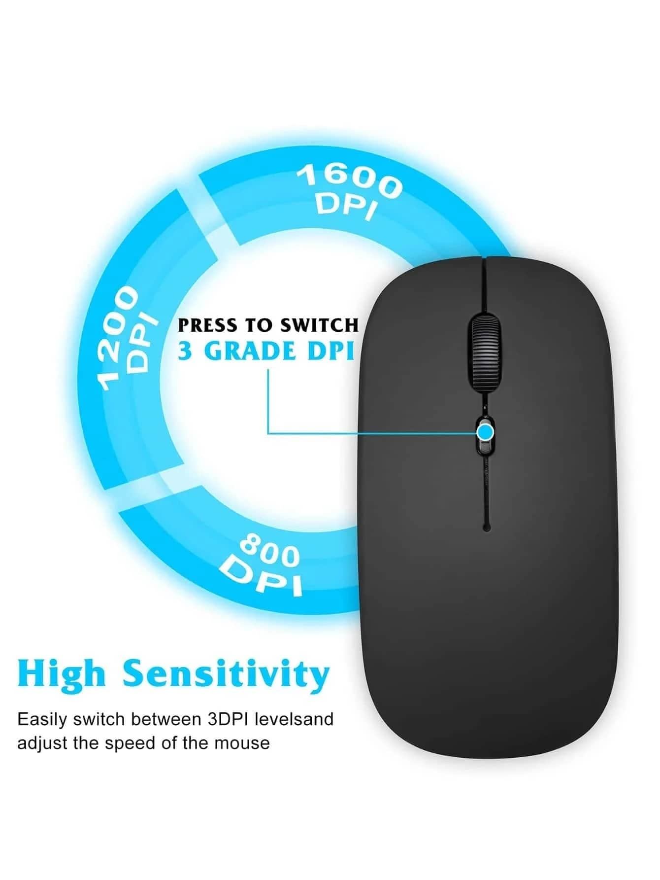 Wireless Bluetooth Mouse For Laptop / Mac Book / IPad ,Compatible With IPhone (IOS13.1.2 And Later), Noiseless Mini Mouse Compatible With Android/ Windows/Linux(Mist Blue)