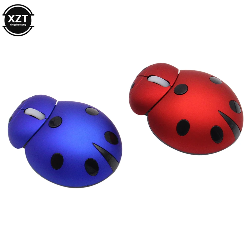 Portable Wireless Laser Mini Ergonomic Computer Mouse Creative Ladybug Shape Cute Usb Animal Mause Gift PC Mice For Laptop