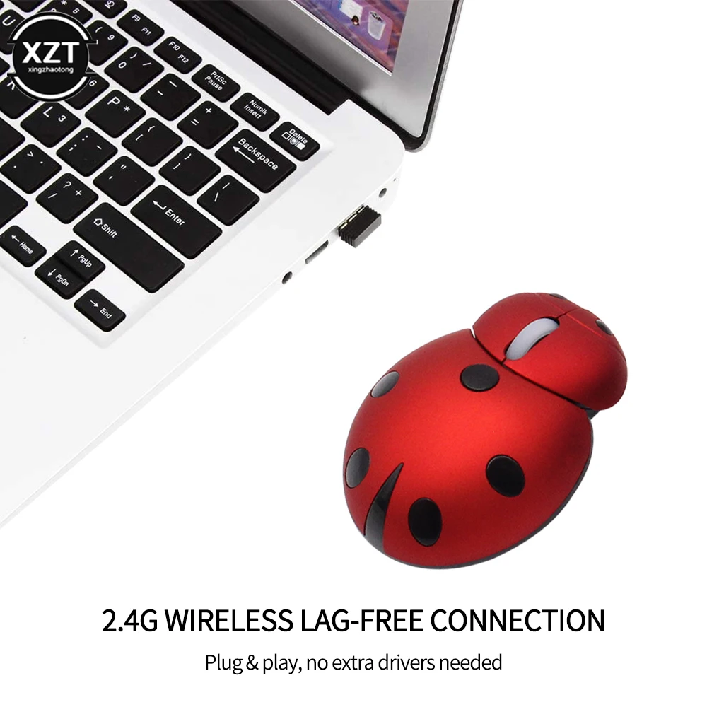 Portable Wireless Laser Mini Ergonomic Computer Mouse Creative Ladybug Shape Cute Usb Animal Mause Gift PC Mice For Laptop