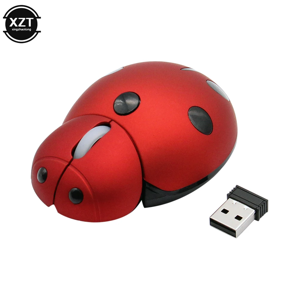 Portable Wireless Laser Mini Ergonomic Computer Mouse Creative Ladybug Shape Cute Usb Animal Mause Gift PC Mice For Laptop