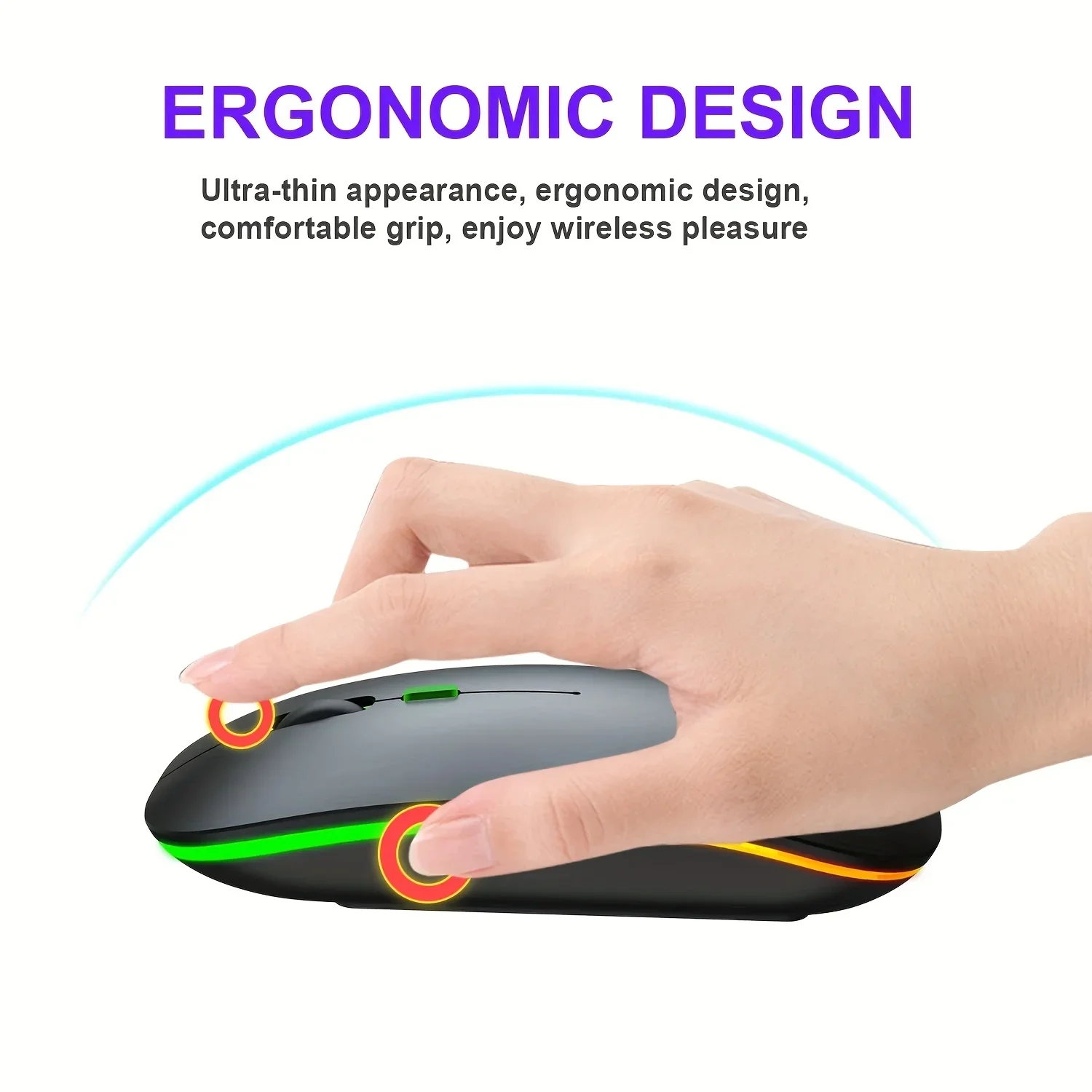 Wireless Mouse Bluetooth-computible and 2.4G Dual Modes Rechargeable RGB Ergonomic Silent Click for PC iPad Laptop Cell Phone