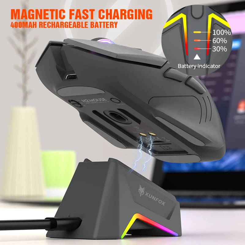 H2 wireless Bluetooth dual-mode mouse RGB lighting effect laptop gaming office magnetic charging