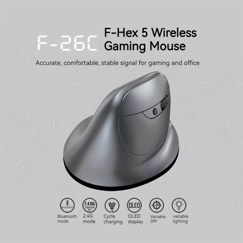 Zelotes F-26C Computer Laptop Office Mouse 2.4G Wireless Gaming Mouse Bluetooth Mouse DPI Adjustable LED Display Screen