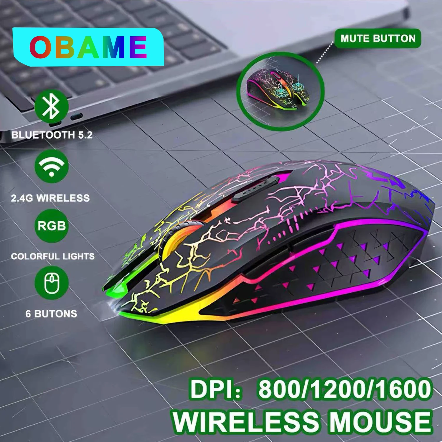 2.4G Bluetooth Wireless Mouse Rechargeable 7 Colors RGB LED Backlit Gaming Mouse Ergonomic Mice for Gamer Computer Laptop iPad