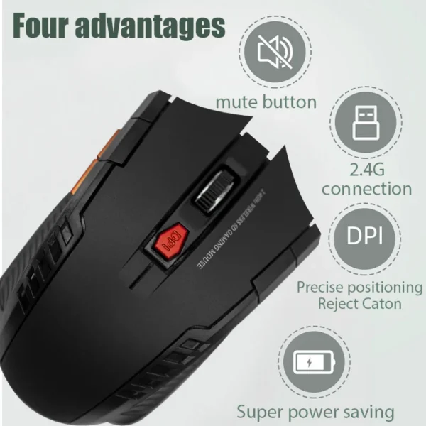 New 2.4G Wireless Mouse 1600DPI Optical Mouse Computer Gaming Mouse 6 Buttons Computer Accessories with USB Receiver