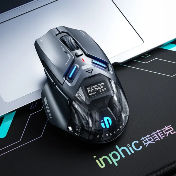 S0b05331a522849fc8c07885a5c801b9aP.webp Inphic IN9 Ultra Gaming Mouse PAW3950 Sensor Vibration Feedback OLED Screen Intelligent Display Wireless Mouse Boyfriend's Gift