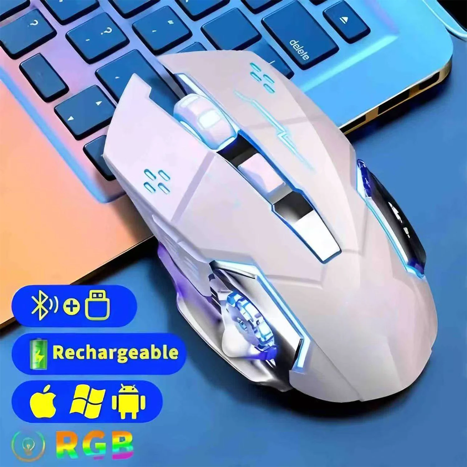 Bluetooth Mouse Gaming Computer Rechargeable Wireless Mouse USB Mechanical E-Sports Backlight PC Gamer Mouse For Computer