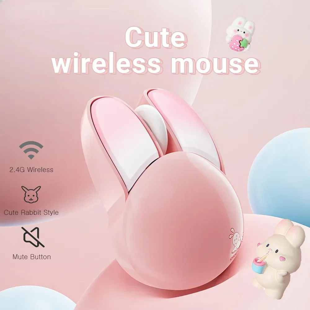 2.4G Wireless Silent Mouse Cute Pink Rabbit Portable Lightweight Ergonomic 1200DPI Computer USB Mice For Office Laptop PC Mac
