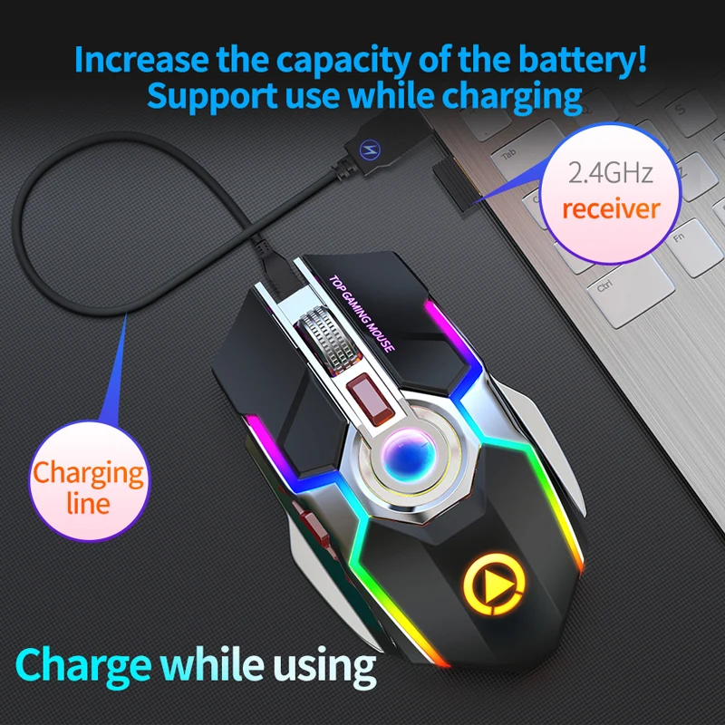 Mouse Ergonomic 2.4GHz Wireless Optical Mice 3 Adjustable DPI 800/1200/1600 6 Buttons for Laptop PC Computer Desktop