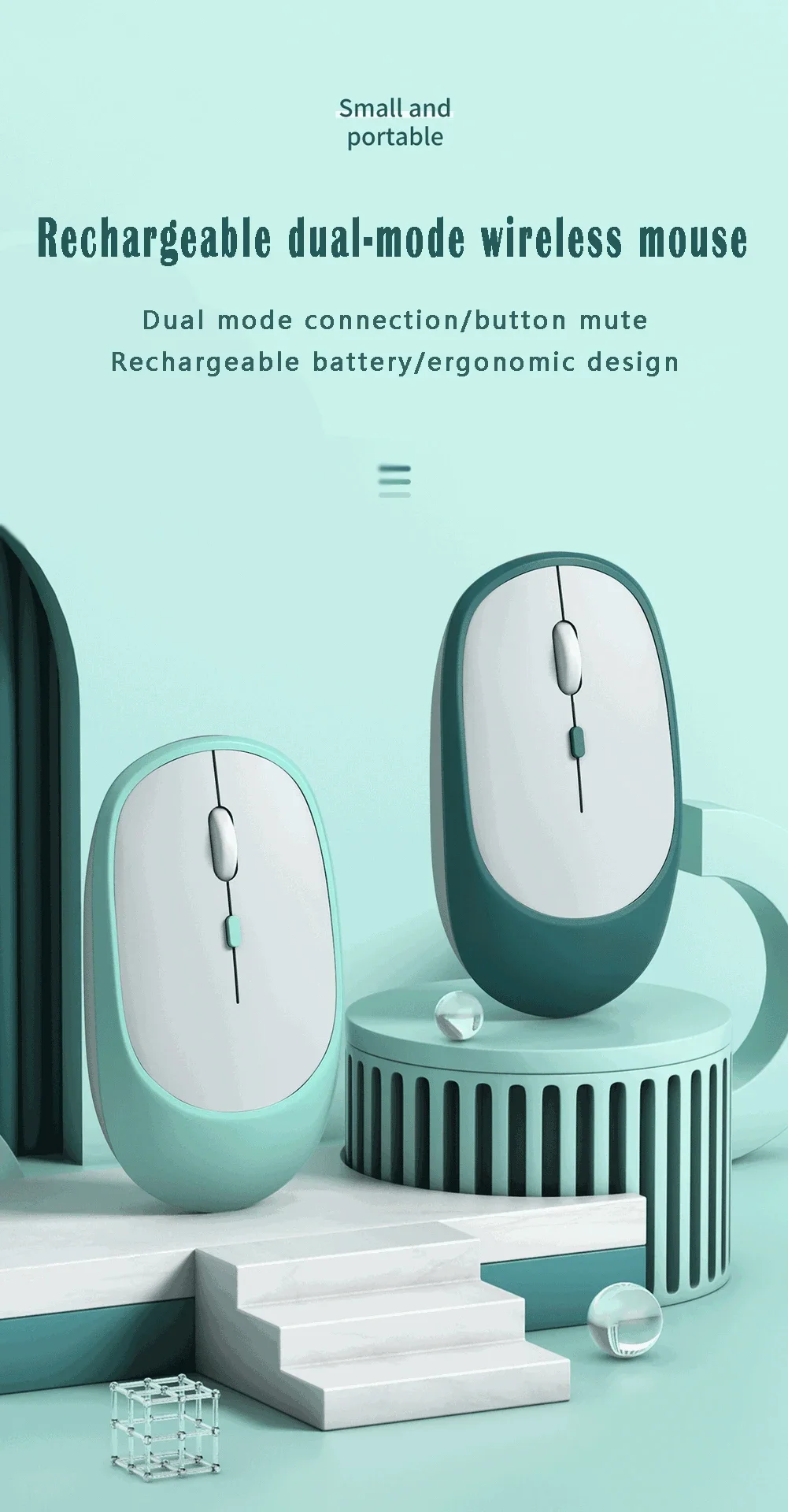 Dual Mode Wireless Mouse Bluetooth 2.4G Silent Rechargeable Optical Tracking 3-Level DPI Adjustable For Office Gaming Laptop