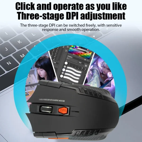 New 2.4G Wireless Mouse 1600DPI Optical Mouse Computer Gaming Mouse 6 Buttons Computer Accessories with USB Receiver