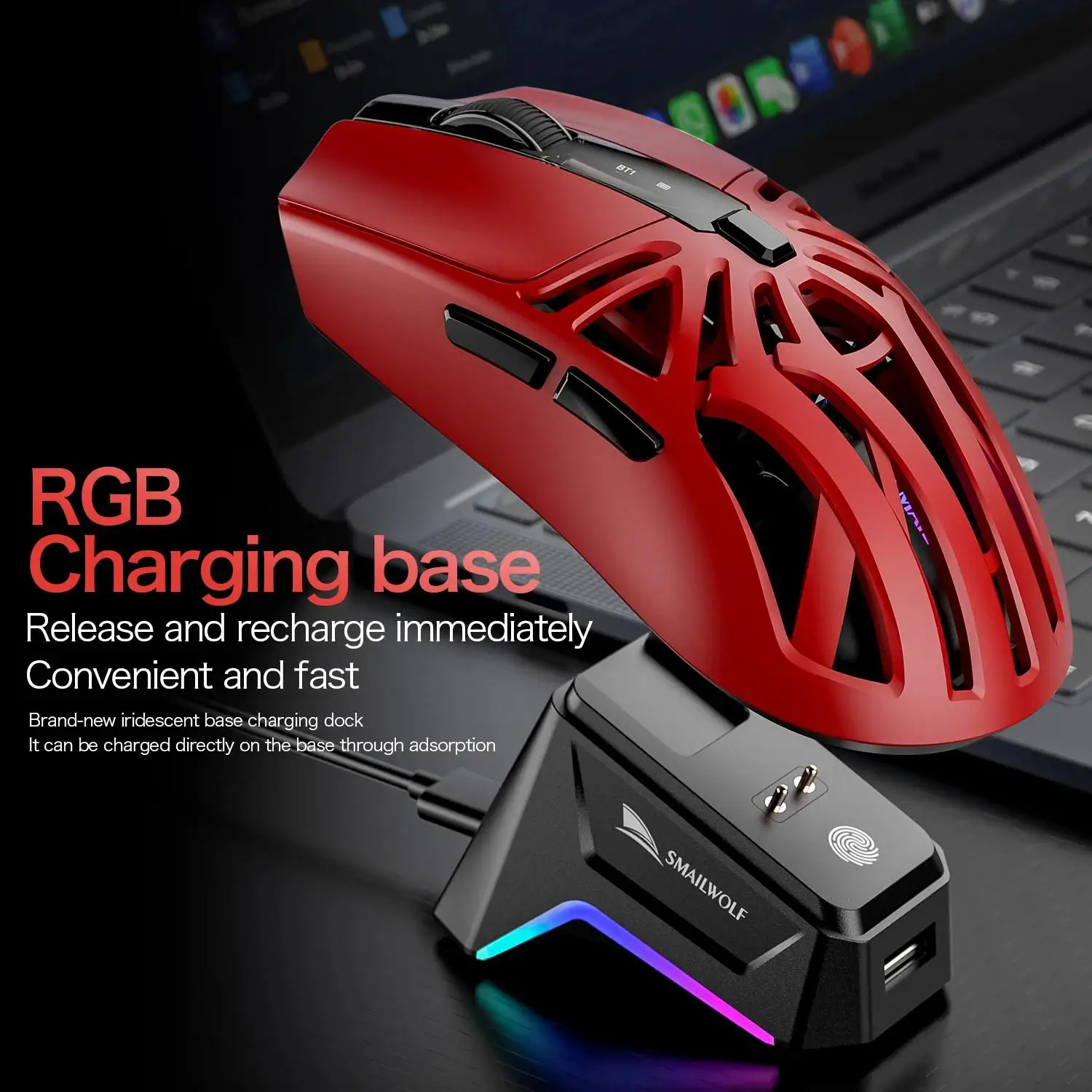 M8 Triple-Mode Wireless Mouse Connectivity for PC&Laptop 12000 DPI RGB Gaming Mouse with Magnetic Charging