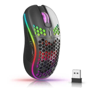 S1a9c696b6b98417396a24a2dbd1b43537.webp 2.4G Wireless Mouse with RGB Backlit 6-button 3-speed DPI Type C Rechargeable Ergonomic Honeycomb Design Gaming Mouse
