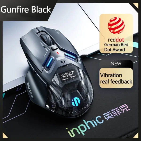 S1c8ffcbafcc6470d890e851097874976U.webp Inphic IN9 Ultra Gaming Mouse PAW3950 Sensor Vibration Feedback OLED Screen Intelligent Display Wireless Mouse Boyfriend's Gift