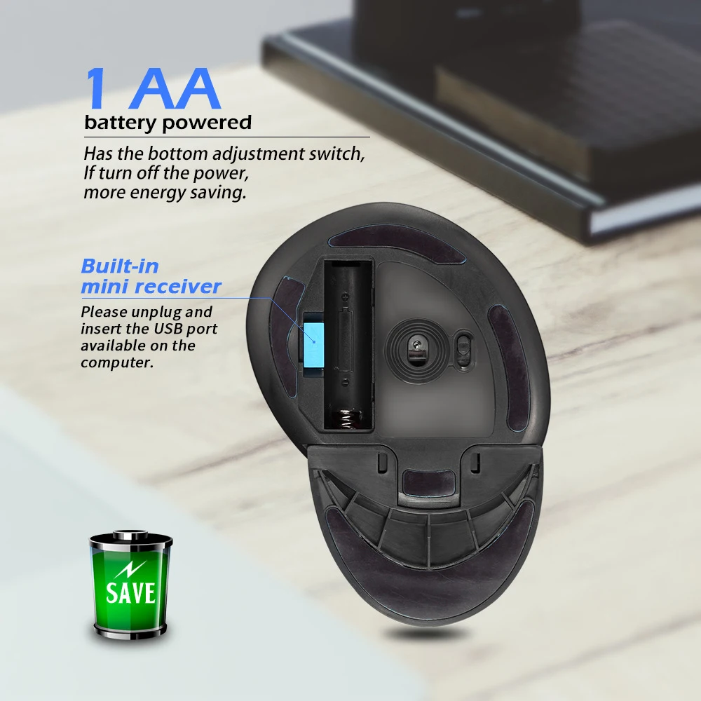 Ergonomic 2.4G Wireless Vertical Mouse with Removable Wrist Rest,2400DPI Adjustable Wireless Gaming Mouse for PC/Laptop/Desktop