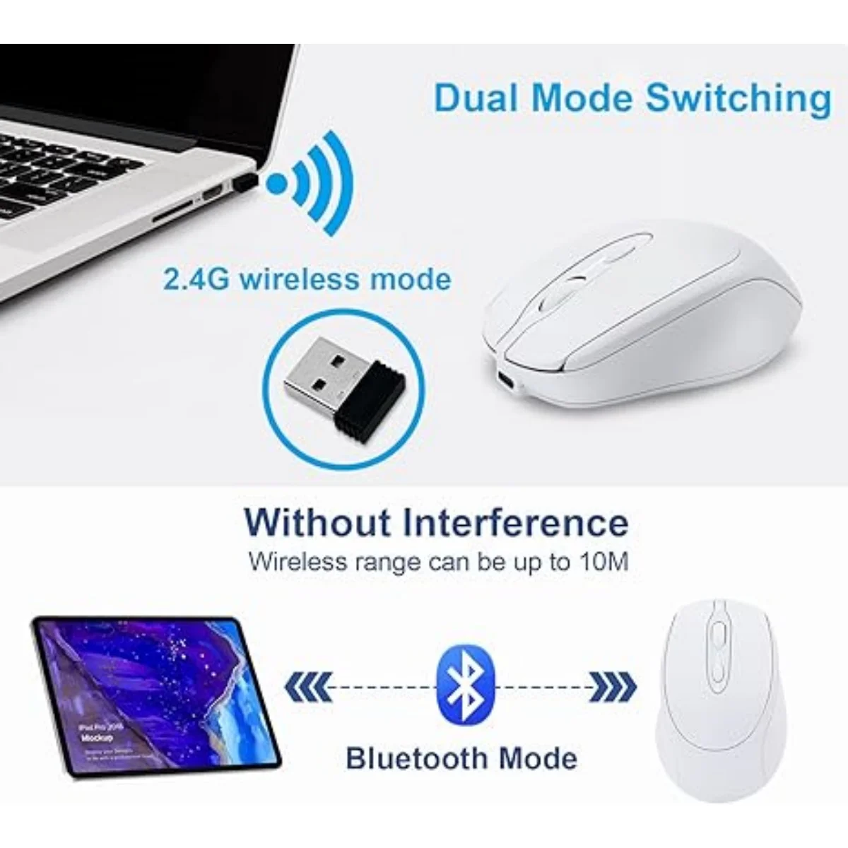 Rechargeable Silent Wireless Mouse - 2.4G+BT Dual Mode, Ergonomic Grip, Stable Transmission for Office Home Desktop