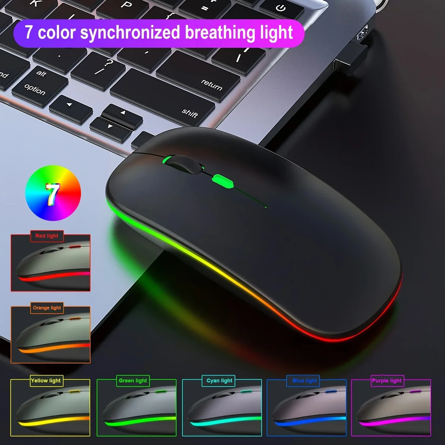 Wireless Mouse Bluetooth-computible and 2.4G Dual Modes Rechargeable RGB Ergonomic Silent Click for PC iPad Laptop Cell Phone