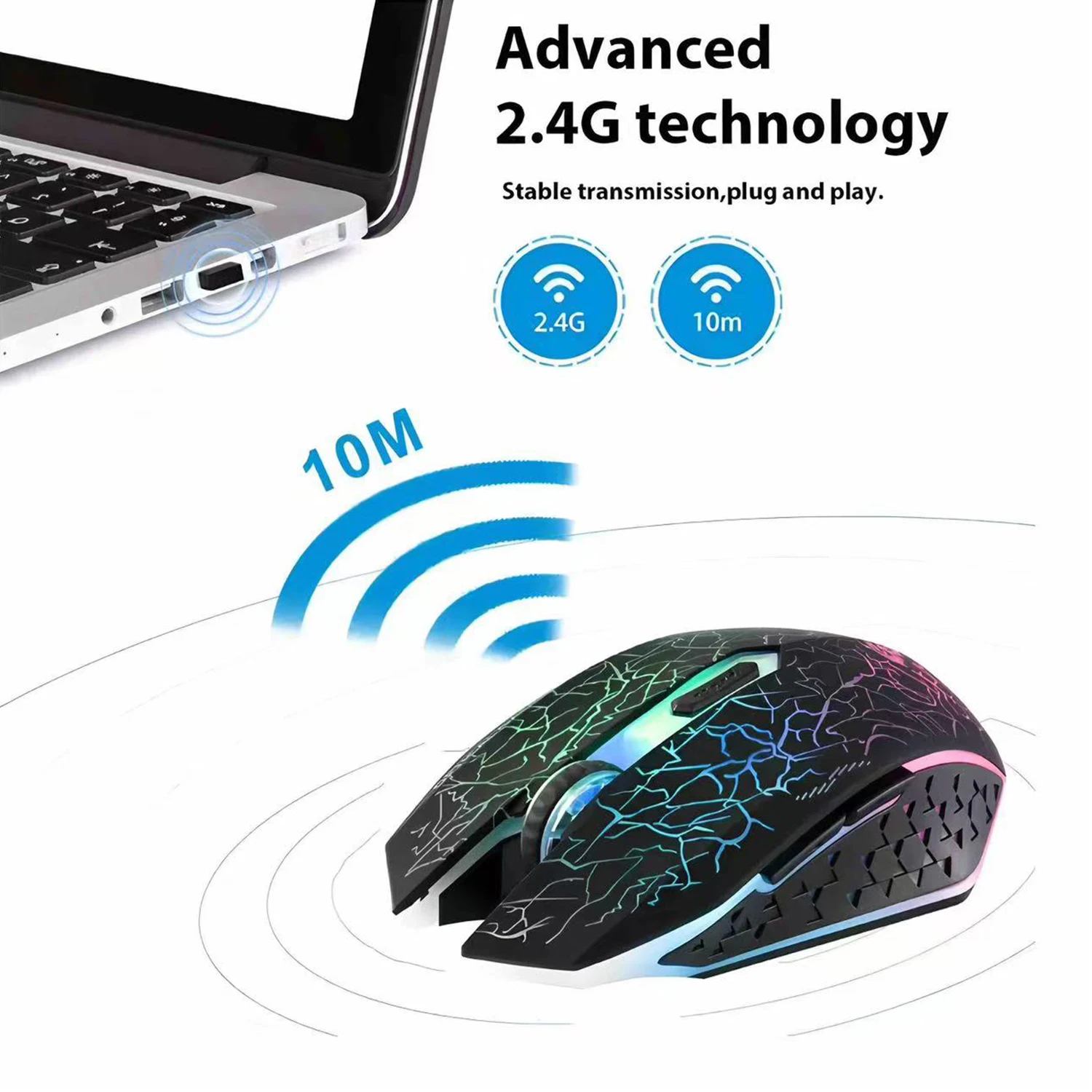 2.4G Bluetooth Wireless Mouse Rechargeable 7 Colors RGB LED Backlit Gaming Mouse Ergonomic Mice for Gamer Computer Laptop iPad