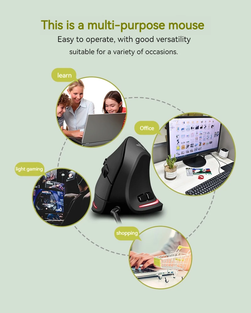 T-20 Wired Vertical Mouse Ergonomic Rechargeable 6-key DPI Adjustable Computer Office/Gaming Mouse