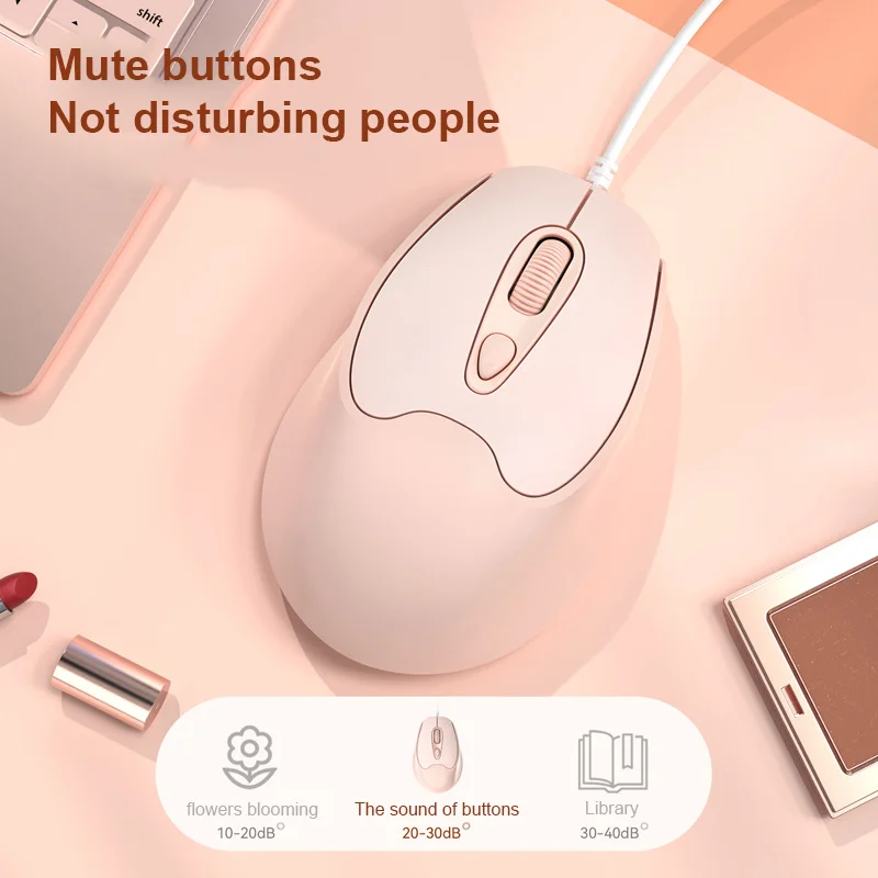 Type-C Interface Wired Mouse Suitable for Computer USB-C Peripherals Office Gaming Mice Mute Ergonomic 1600DPI Mause Girl Gifts