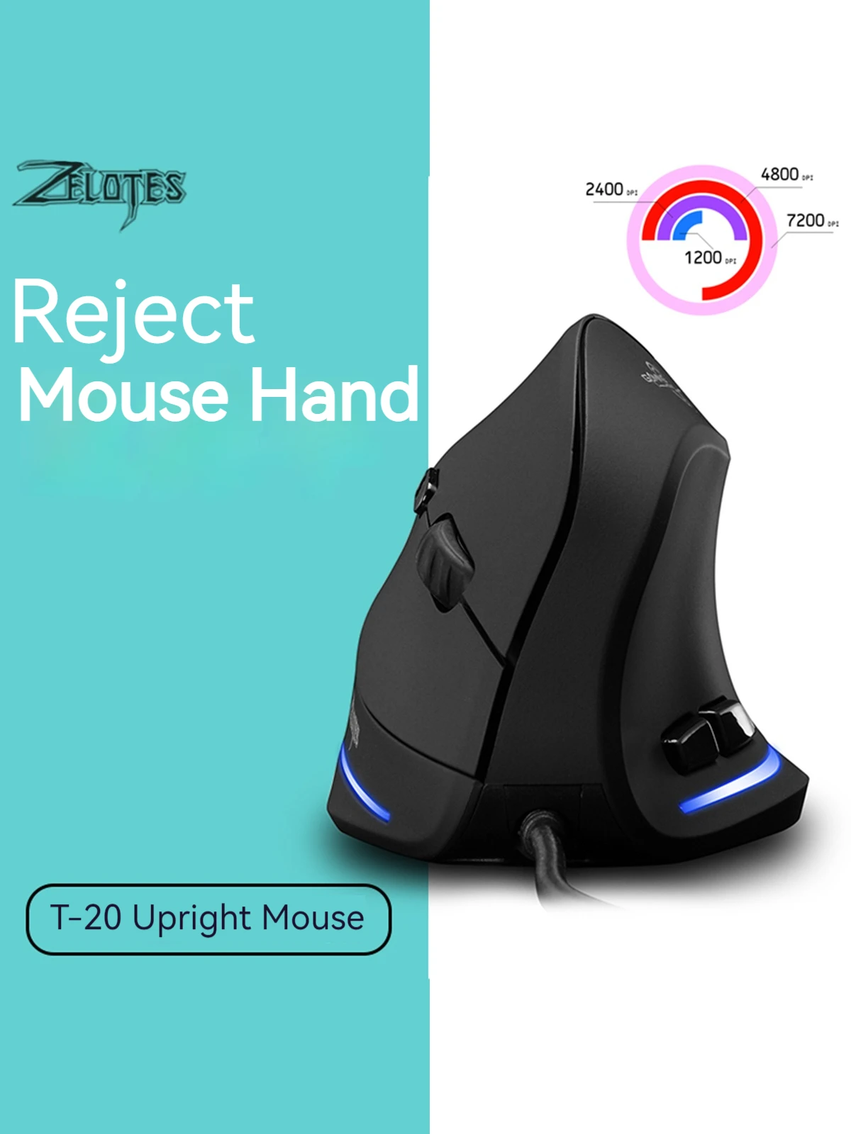 T-20 Wired Vertical Mouse Ergonomic Rechargeable 6-key DPI Adjustable Computer Office/Gaming Mouse