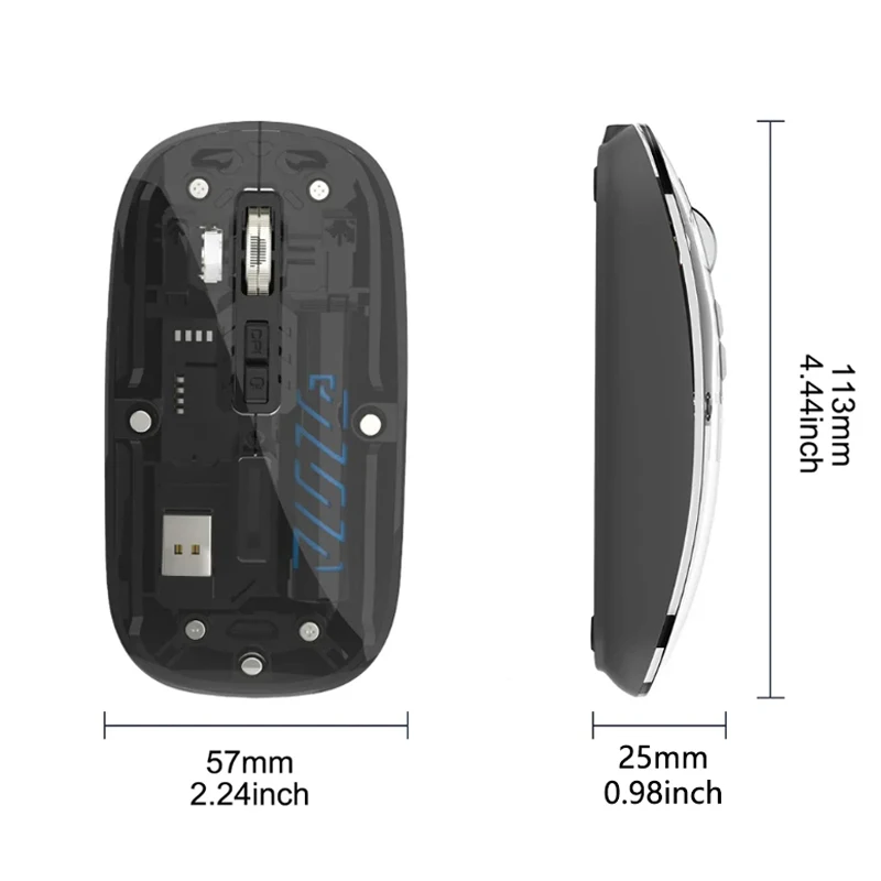 Warvank T1 Transparent Wireless Mouse Dual Mode 2.4G Bluetooth-compatible Rechargeable Silent Mouse For iPad PC Laptop