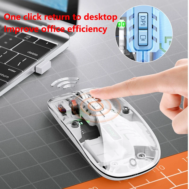Warvank T1 Transparent Wireless Mouse Dual Mode 2.4G Bluetooth-compatible Rechargeable Silent Mouse For iPad PC Laptop