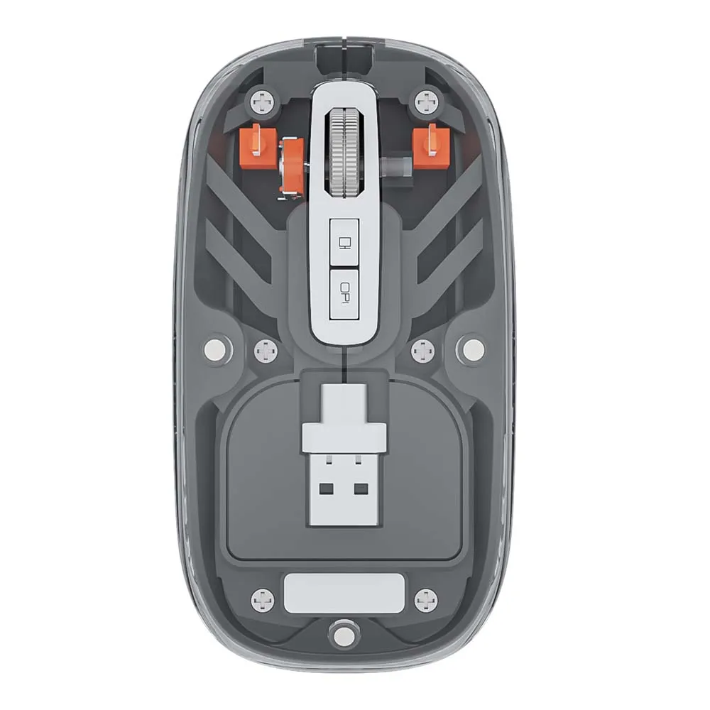 Transparent Color Magnetic Mouse with Daul Bluetooth Wireless Type C USB Receiver Dual Mode 2.4GHz Connection Metal Wheel Mice