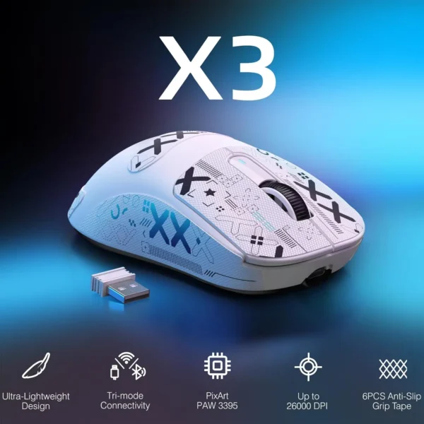 Lightweight Wireless Gaming Mouse, 49g Tri-Mode,PAW3395 26K DPI Sensor, 200h Battery Life,5 Programmable Buttons