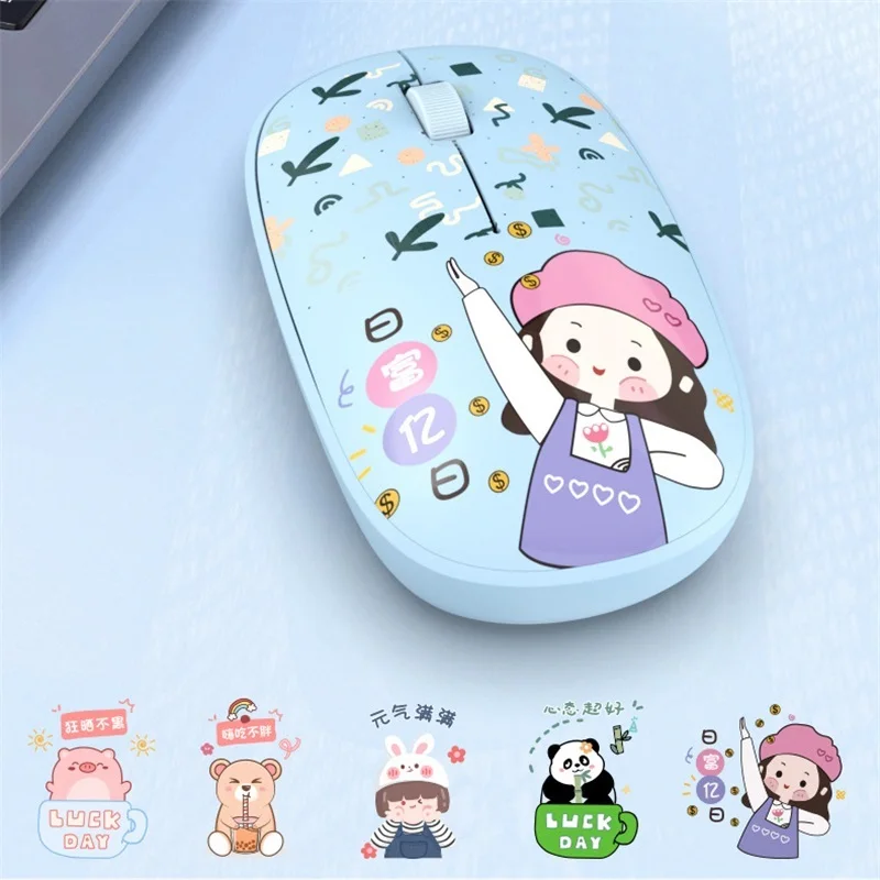 S40aa81fd592c49a9822db357c8a6243fs.webp Wireless 2.4Ghz Mouse Pink Cute Cartoon Pattern Mause Bluetooth 5.0 Mute Button Optical Mini USB Mice For Laptop PC Girl Gift