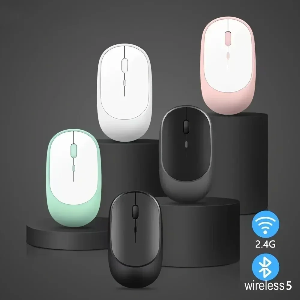 Dual Mode Wireless Mouse Bluetooth 2.4G Silent Rechargeable Optical Tracking 3-Level DPI Adjustable For Office Gaming Laptop