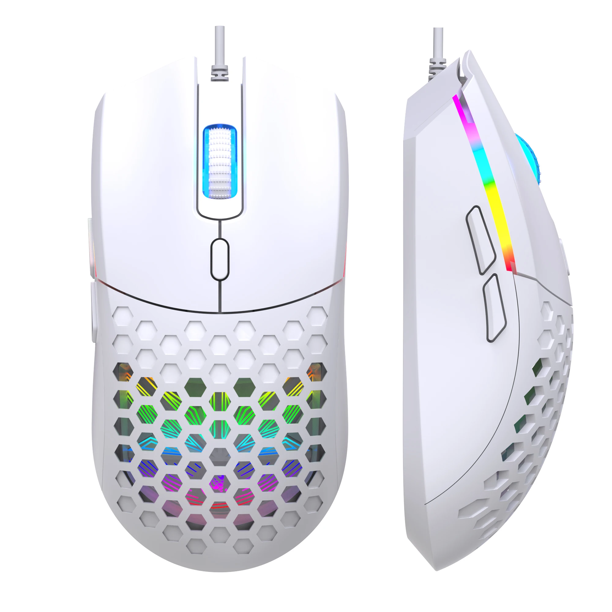 6400CPI RGB Gaming Mouse 7-Color Breathing Lighting RGBW-like Effect Optical Tracking Honeycomb Plug & Play for PC Lapt