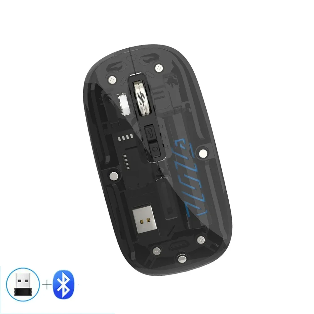 Transparent Wireless Mouse Dual Mode 2.4G Bluetooth-compatible Rechargeable Mouse Noiseless Cordless Computer Mice for PC Laptop