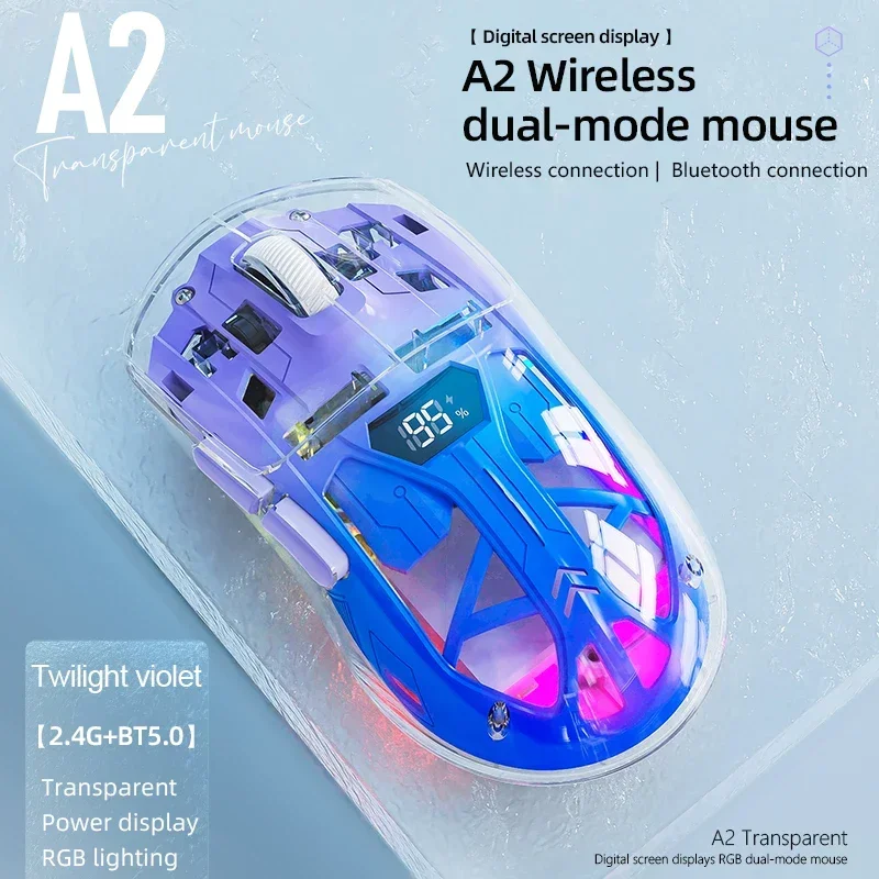 A2 Wireless Bluetooth Dual Mode Transparent Mouse PAW3212 4000pdi Esports Gaming Mouse Laptop Office Gamer Accessories