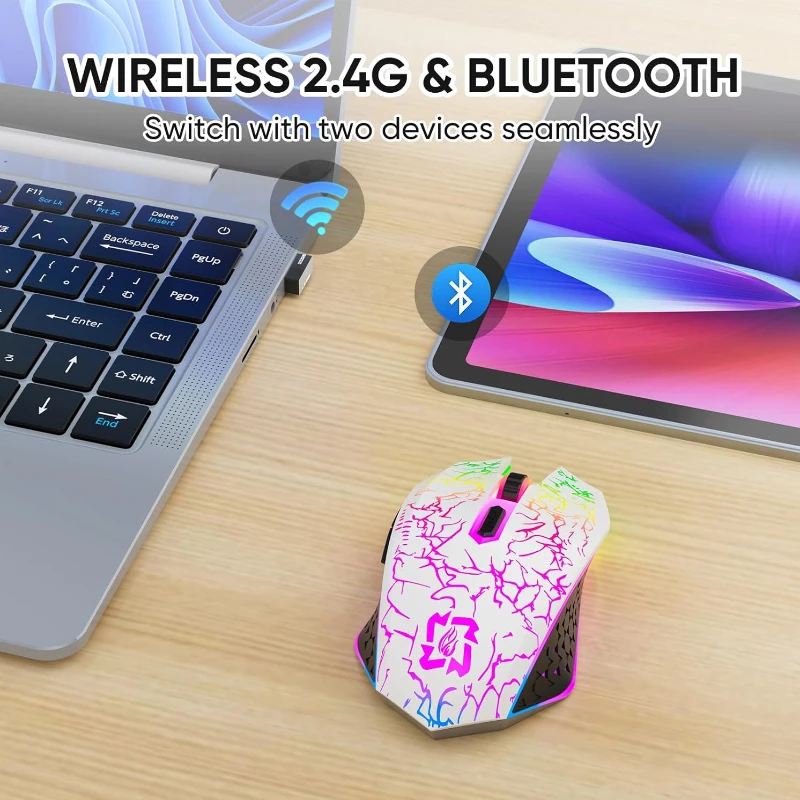 2.4G Bluetooth Wireless Mouse Gaming Mouse Silent Mouse Rechargeable Mouse 800-1200-1600 DPI Mouse Mice for PC Laptop Macbook