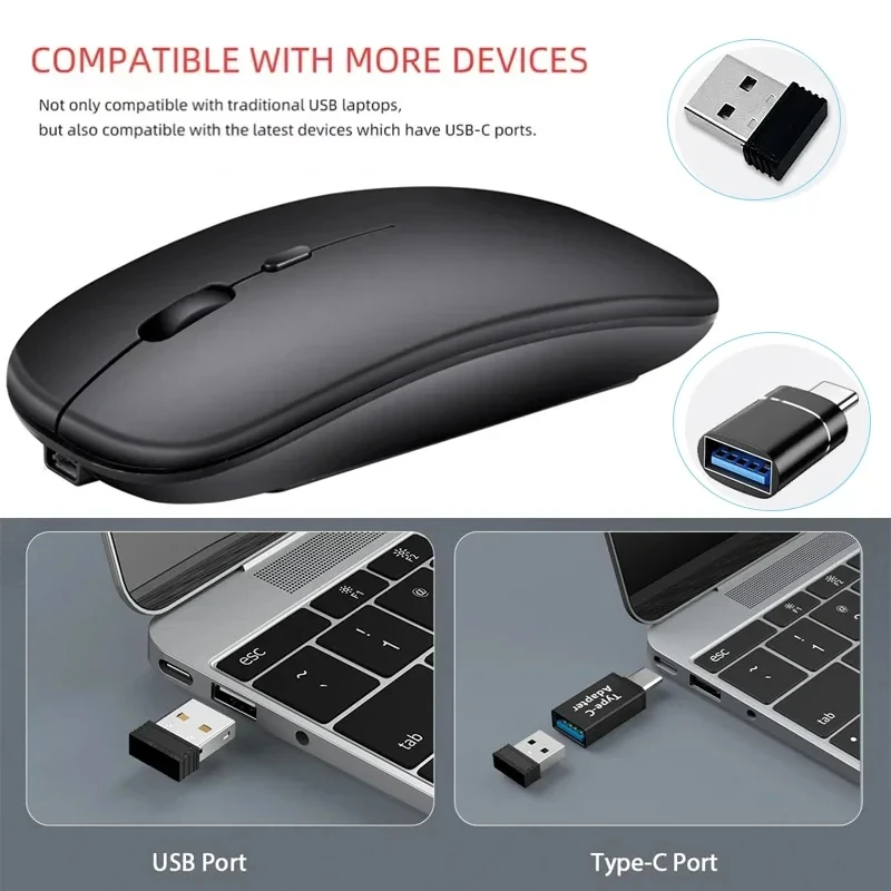 Rechargeable Wireless Mouse Bluetooth-compatible 2.4GHz Dual Modes Computer Ergonomic Mice with Receiver for PC Laptop