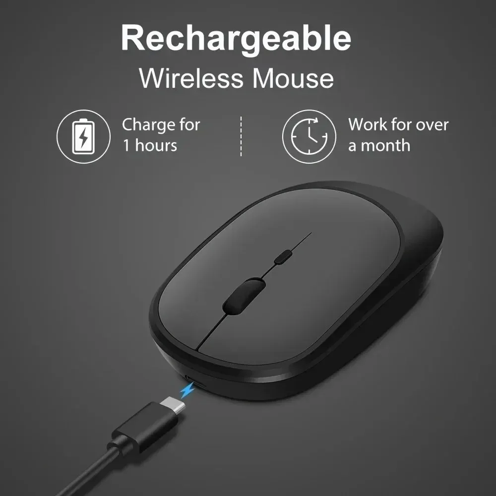 Dual Mode Wireless Mouse Bluetooth 2.4G Silent Rechargeable Optical Tracking 3-Level DPI Adjustable For Office Gaming Laptop