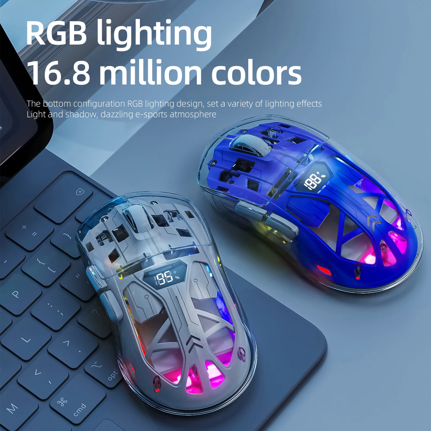 A2 Transparent Digital display RGB Bluetooth Mouse, Wireless Dual-mode Connection ,Win/Mac