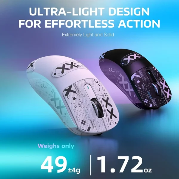 Lightweight Wireless Gaming Mouse, 49g Tri-Mode,PAW3395 26K DPI Sensor, 200h Battery Life,5 Programmable Buttons