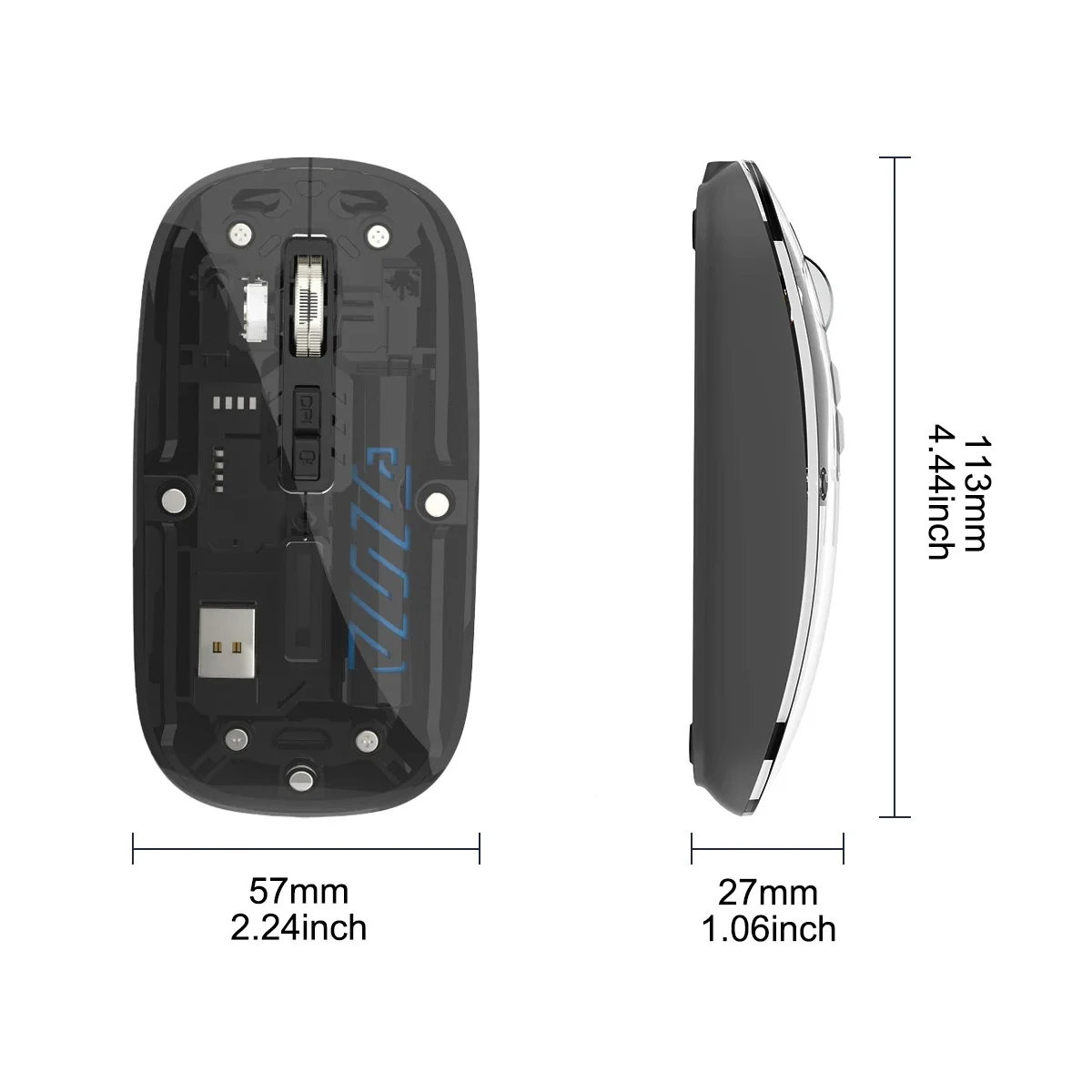 Transparent Dual Mode Wireless Mouse  2.4G Bluetooth Rechargeable Mouse Silence Ergonomic Mouse For iPad Laptop Tablet Phone PC