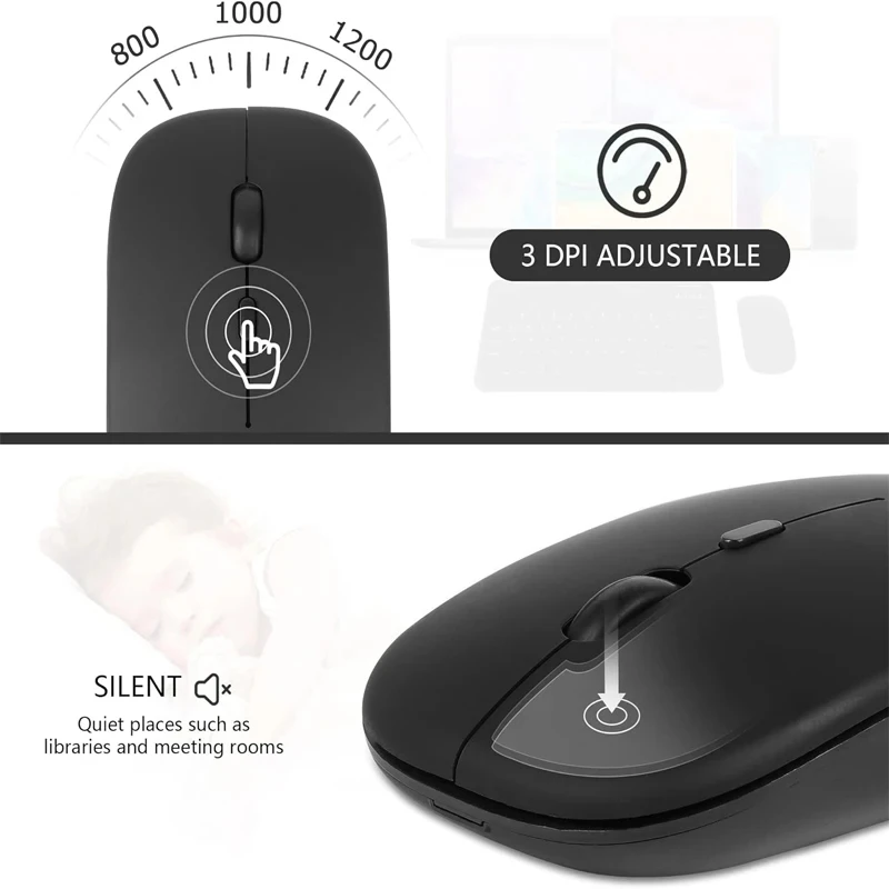 Rechargeable Wireless Mouse Bluetooth-compatible 2.4GHz Dual Modes Computer Ergonomic Mice with Receiver for PC Laptop