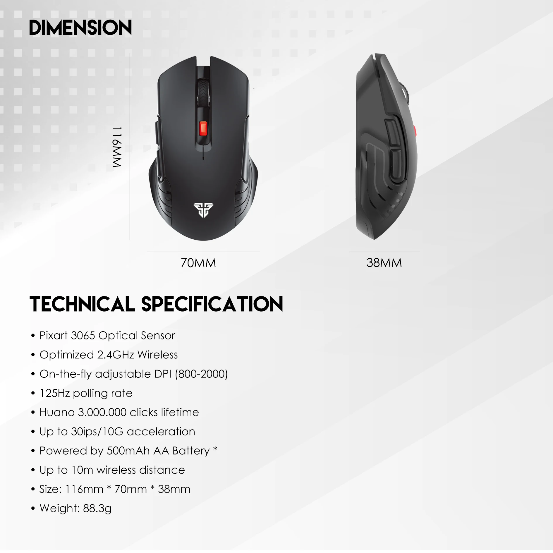 RAIGOR III WG12 Wireless Office Mouse 2.4Ghz PAW3065 Super Power Saver Sensor 2000DPI 89g Ultra-light Mouse Mice