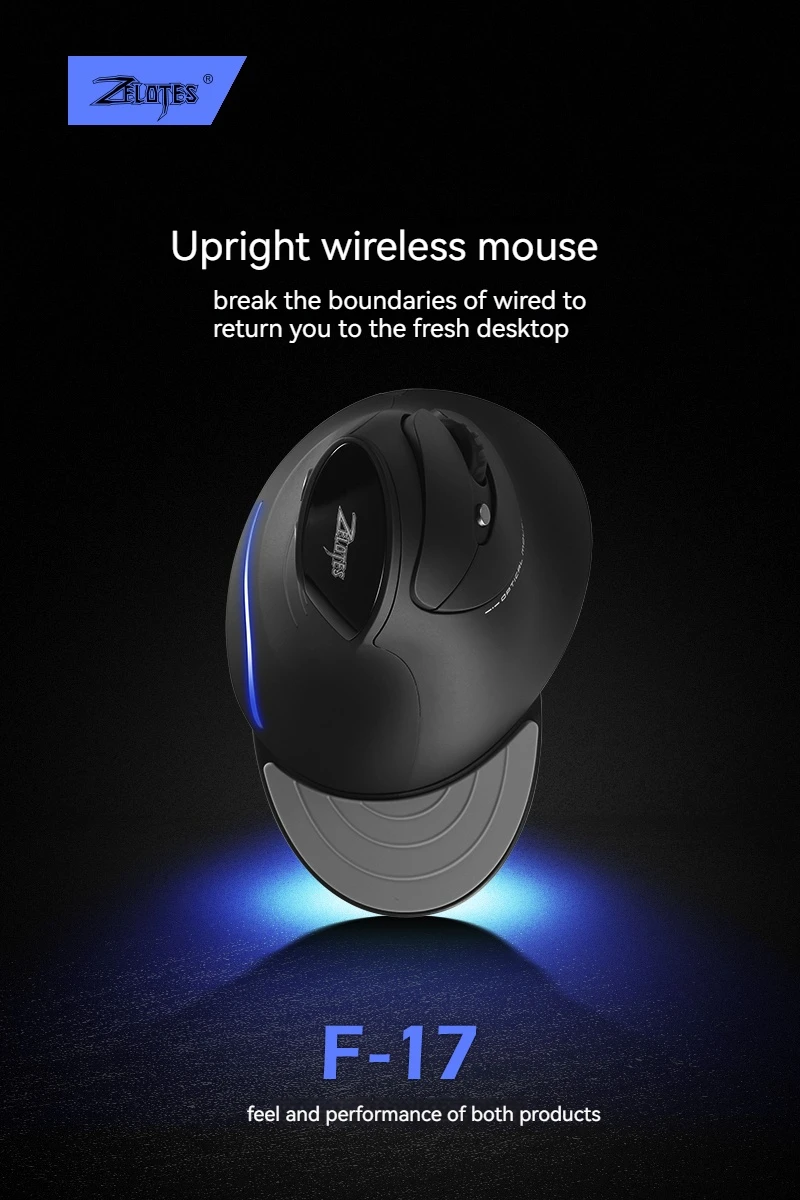 Zelotes F-17 Grip Mouse Vertical 2.4G Wireless Mouse 3-Speed DPI Adjustment Computer Laptop Gaming Mouse