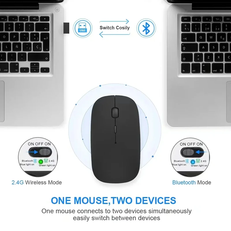 Rechargeable Wireless Mouse Bluetooth-compatible 2.4GHz Dual Modes Computer Ergonomic Mice with Receiver for PC Laptop