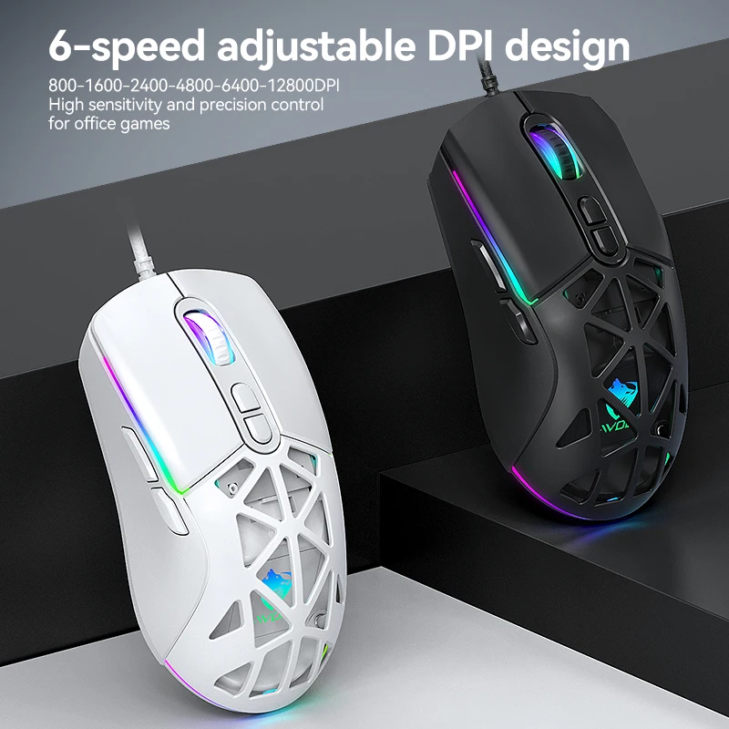 G250 Wired Gaming Mouse 12800DPI Dual Back Cover 7-Key RGB Mouse Suitable For Laptops And Desktops