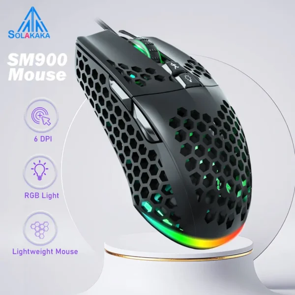 Wired Gaming Mouse Low Latency 12800 DPI 7 Buttons Macro Software Honeycomb Mice for PC Laptop