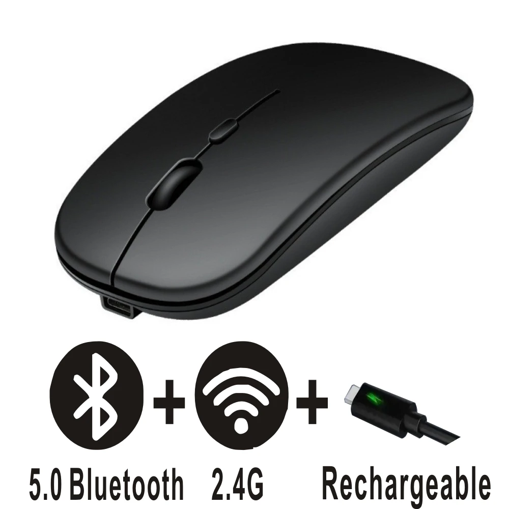 Mouse Dual Mode Bluetooth Wireless Rechargeable Silent Button Adjustable DPI USB 2.4G Optical Suitable for Laptops New